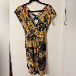 RACHEL Rachel Roy Floral Midi Dress in Beige, Yellow and Black